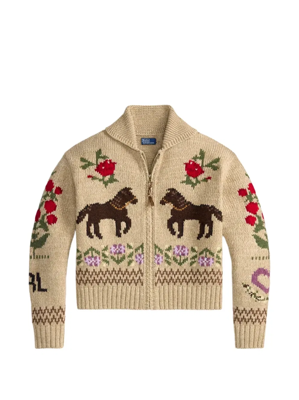 Кардиган вязки интарсия с воротником-шалькой Polo Ralph Lauren, бежевый
