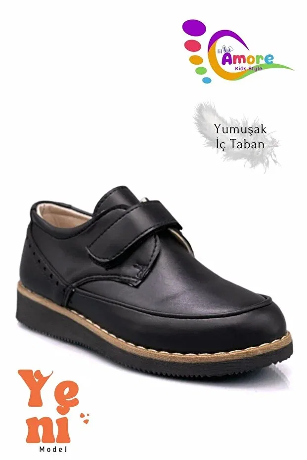 Детские туфли для мальчиков с липучкой Classic Model Matte Black Moda Anna, Matte Black — фото 4