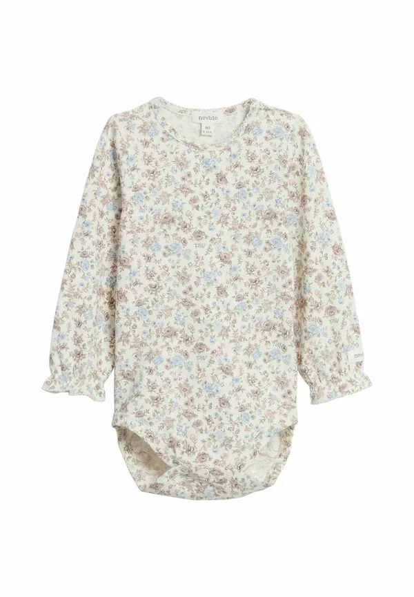 Боди с цветочным принтом Floral bodysuit with frill Newbie, off-white, белый