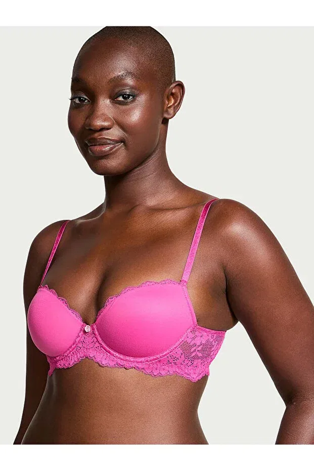 Женский бюстгальтер с кружевом Smooth Lace Light Padding Support Classic Gathering Demi Victoria'S Secret, Sweet Rose