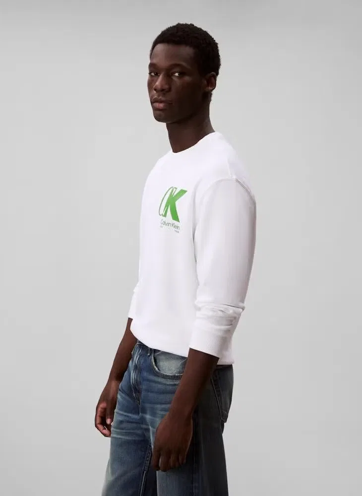 Свитшот с логотипом с длинным рукавом Calvin Klein, белый — фото 3