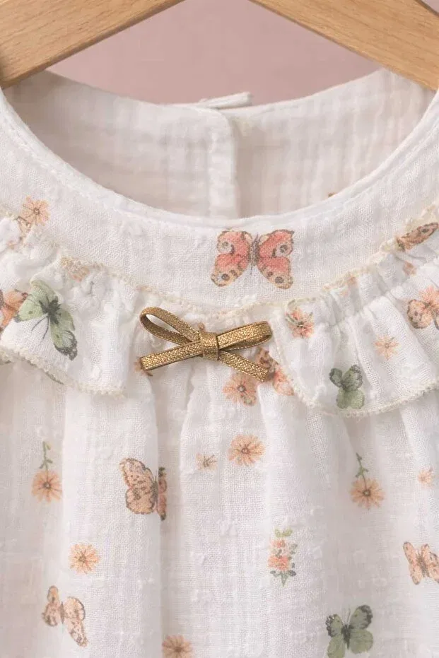 Детское платье для девочек хлопковое Colorful Butterfly Patterned Kidsense, White — фото 2