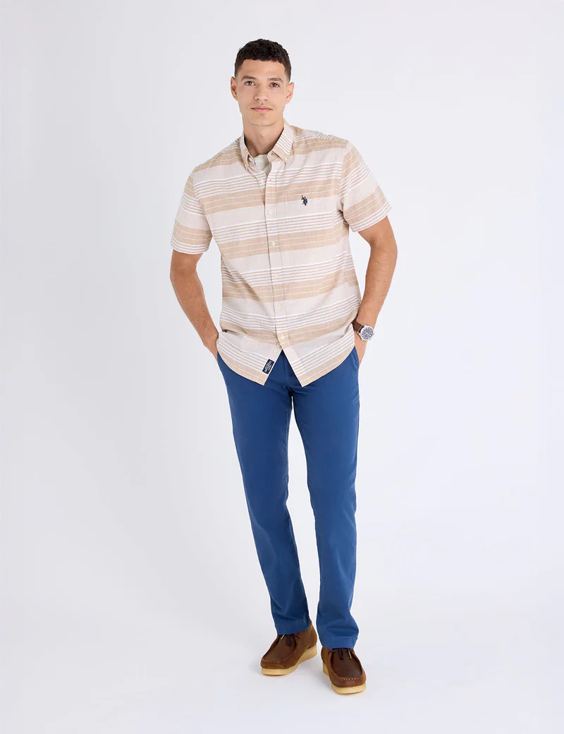Рубашка U.S. Polo Assn Slub Poplin With Dobby Short Sleeve, светло-коричневый — фото 3