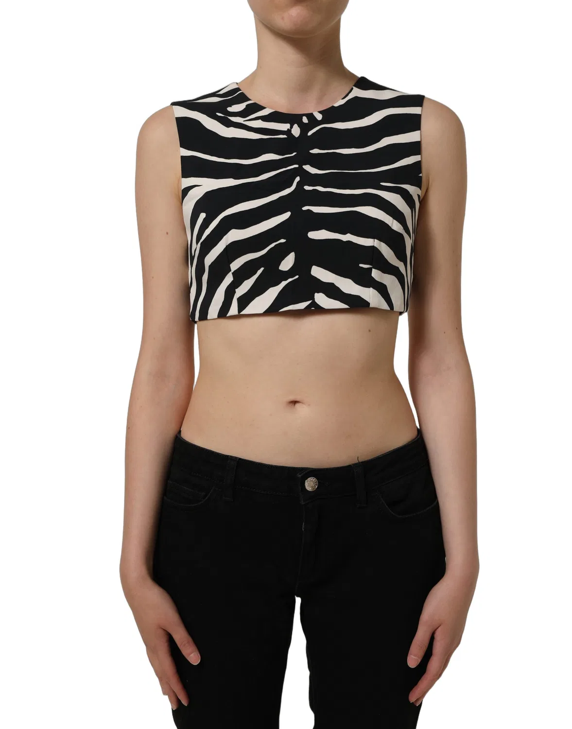 Женский топ без рукавов с принтом зебры укороченный Black White Zebra Dolce & Gabbana, Black and White — фото 3