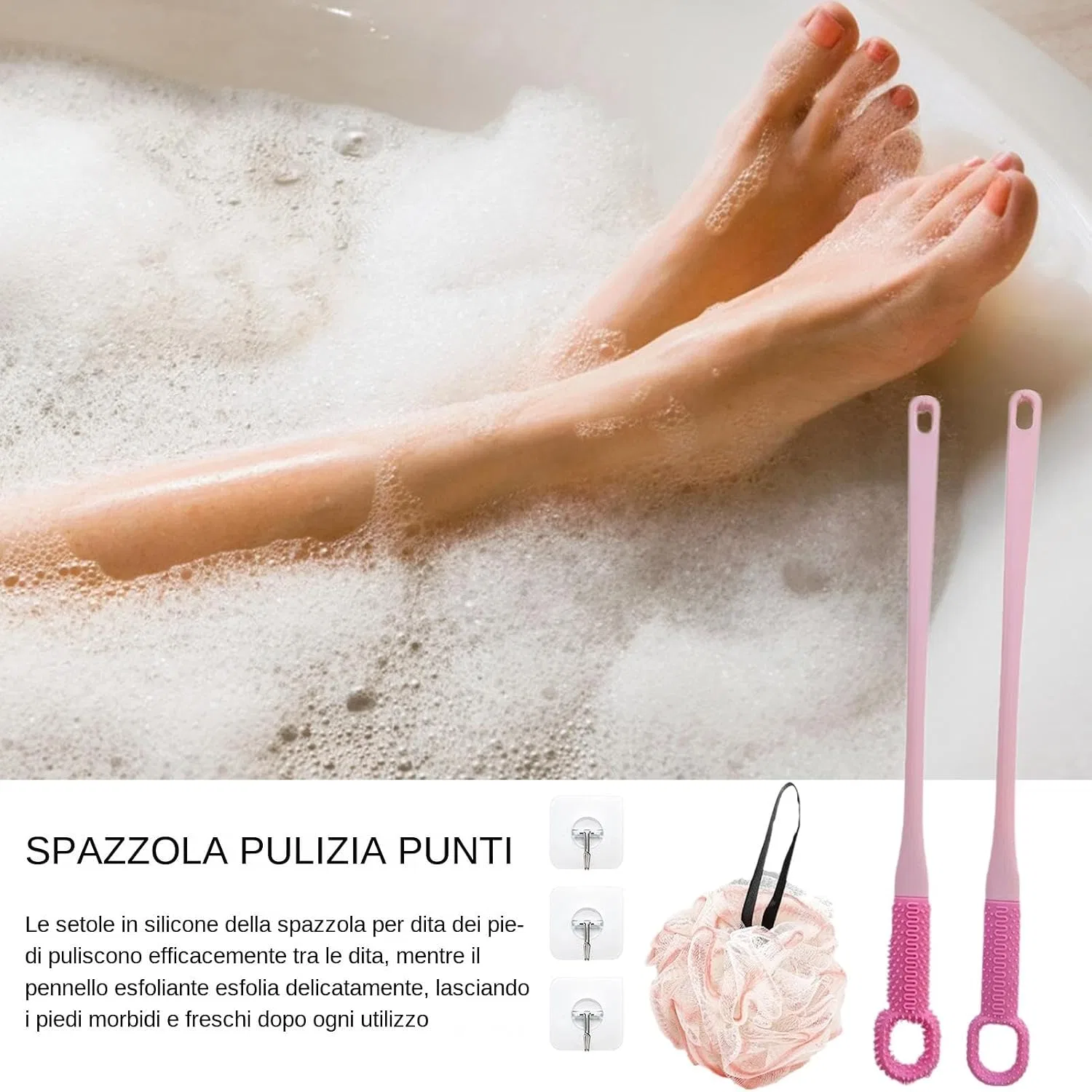 Щетка для ног с длинной ручкой, Silikon, Rosa Generic — фото 2