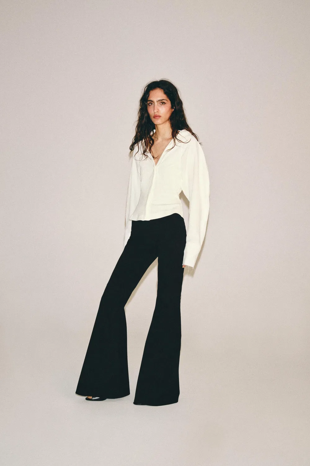 Топ из контрастной ткани ZARA, Ecru — фото 3