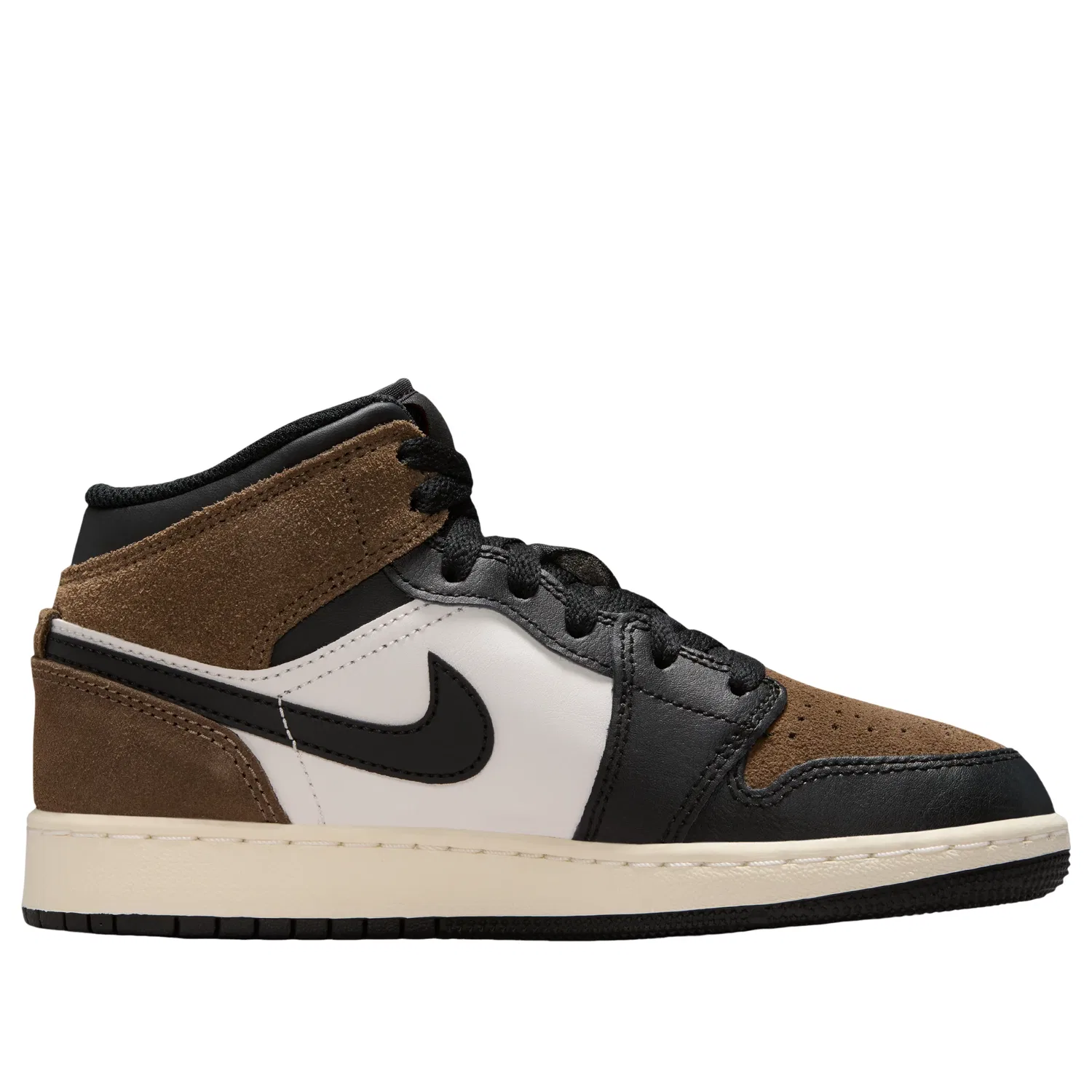 Детские кроссовки с кожаным верхом Air Jordan 1 Mid 'Black Palomino' Jordan, Black/Palomino/University Red/Phantom — фото 2