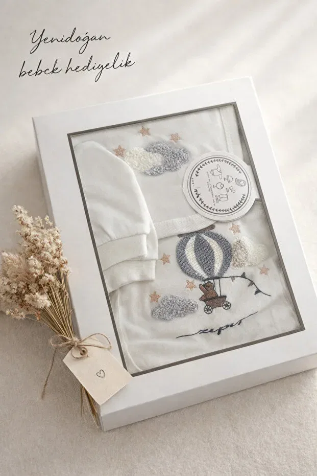 Детский комплект для новорожденных для мальчиков хлопковый Newborn set with 5 flying balloons Arin Baby, White-Flying Balloon — фото 3