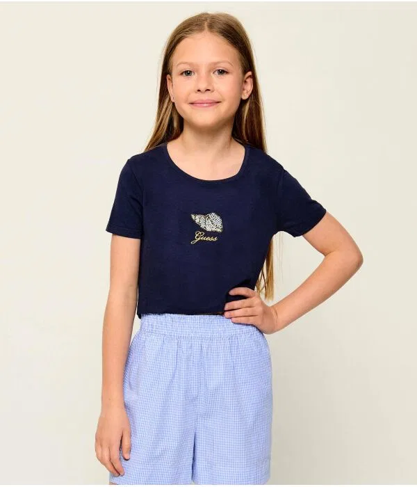 Детская футболка для девочек с принтом T-Shirt Cropped Fit Guess, Blu Marino