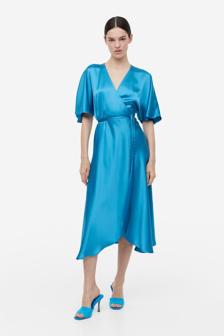 

Атласное платье с запахом H&M, синий