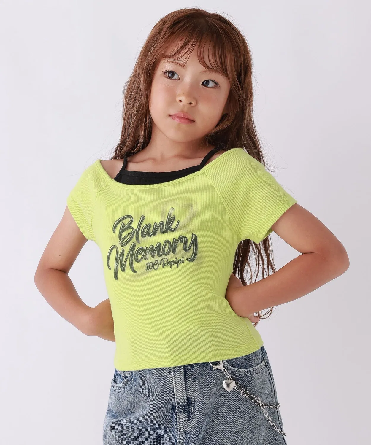 Детская футболка с принтом, имитация многослойности, лайм 10C REPIPI
