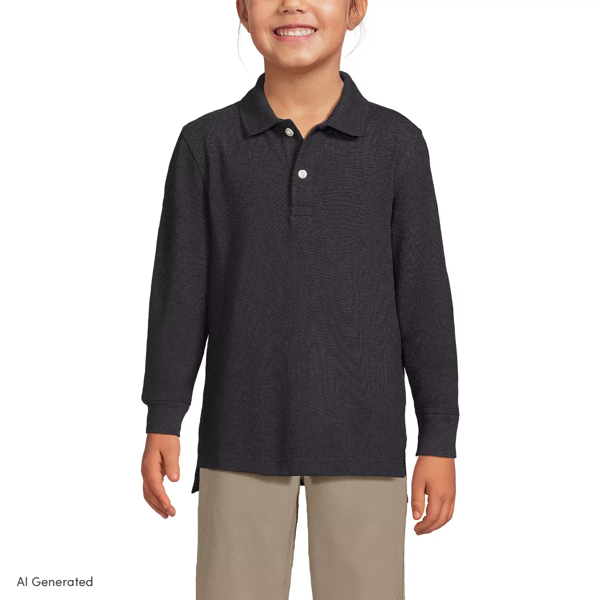 Детское поло для девочек с длинным рукавом School Uniform Mesh Polo Shirt Lands' End, Black