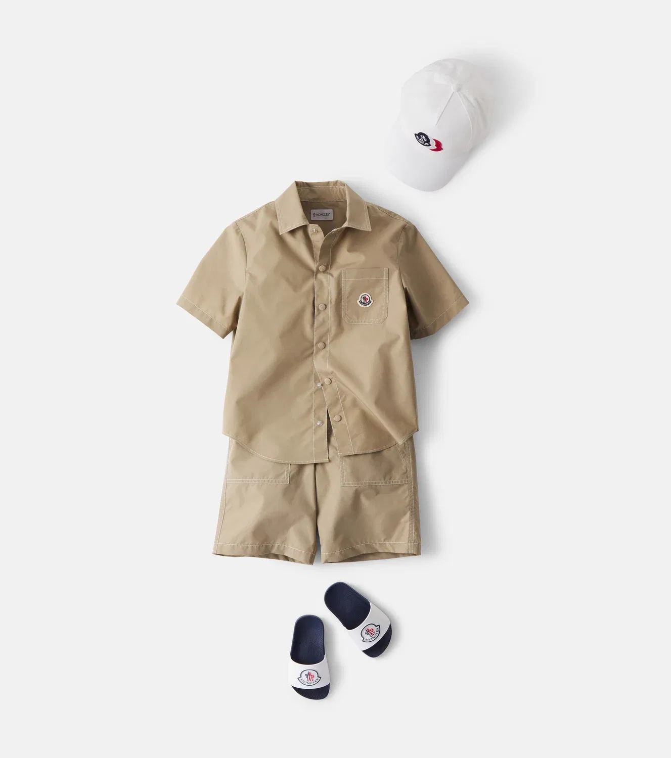 Шорты хлопковые Moncler Enfant, бежевый — фото 2