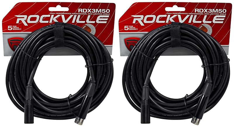 

(2) Rockville RDX3M50 50-футовые 3-контактные кабели освещения DMX, 100 % из бескислородной меди, гнездовой и штекерный (2) RDX3M50