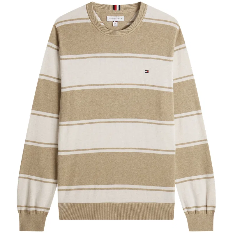 Мужской свитер с круглым вырезом Khaki Beige White Stripes Tommy Hilfiger, Khaki Beige White Stripes — фото 4