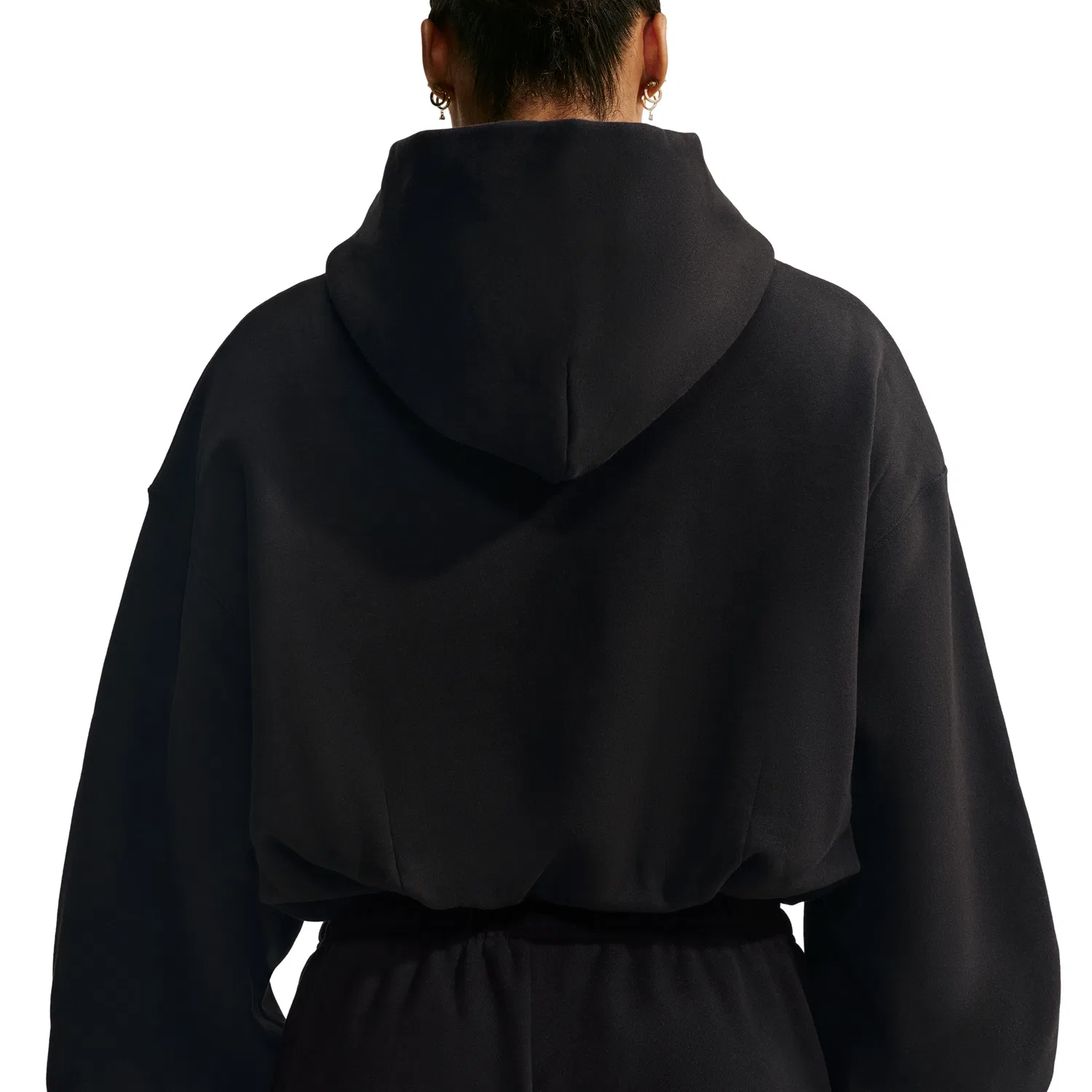Женское худи Studio Fleece Medium Weight Oversized Cropped Hoodie 'Total Black Sail' Nike, Total Black/Sail — фото 4