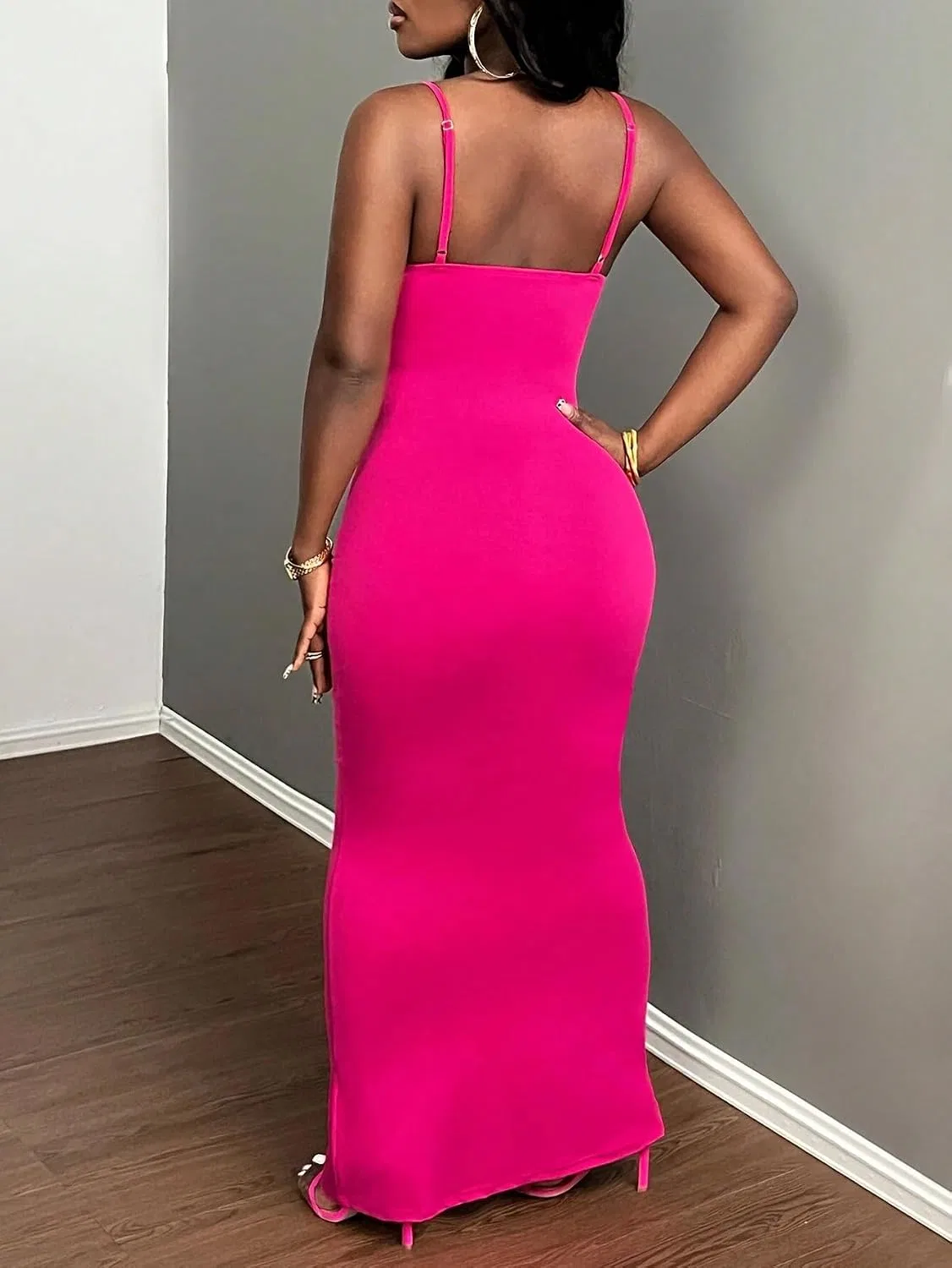 Женское элегантное платье-ками с длинным рукавом Hot Pink — фото 2