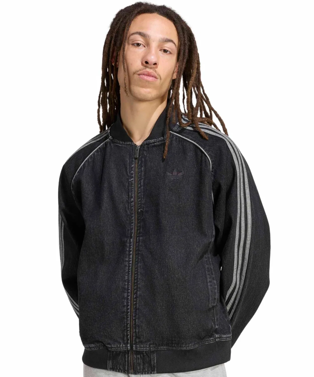 Мужская джинсовая куртка с молнией, свободного кроя, Adidas, Black — фото 2