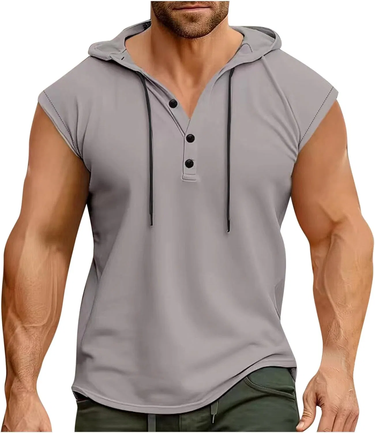 Мужская тренировочная худи с капюшоном, короткий рукав, Solid Color, Gray