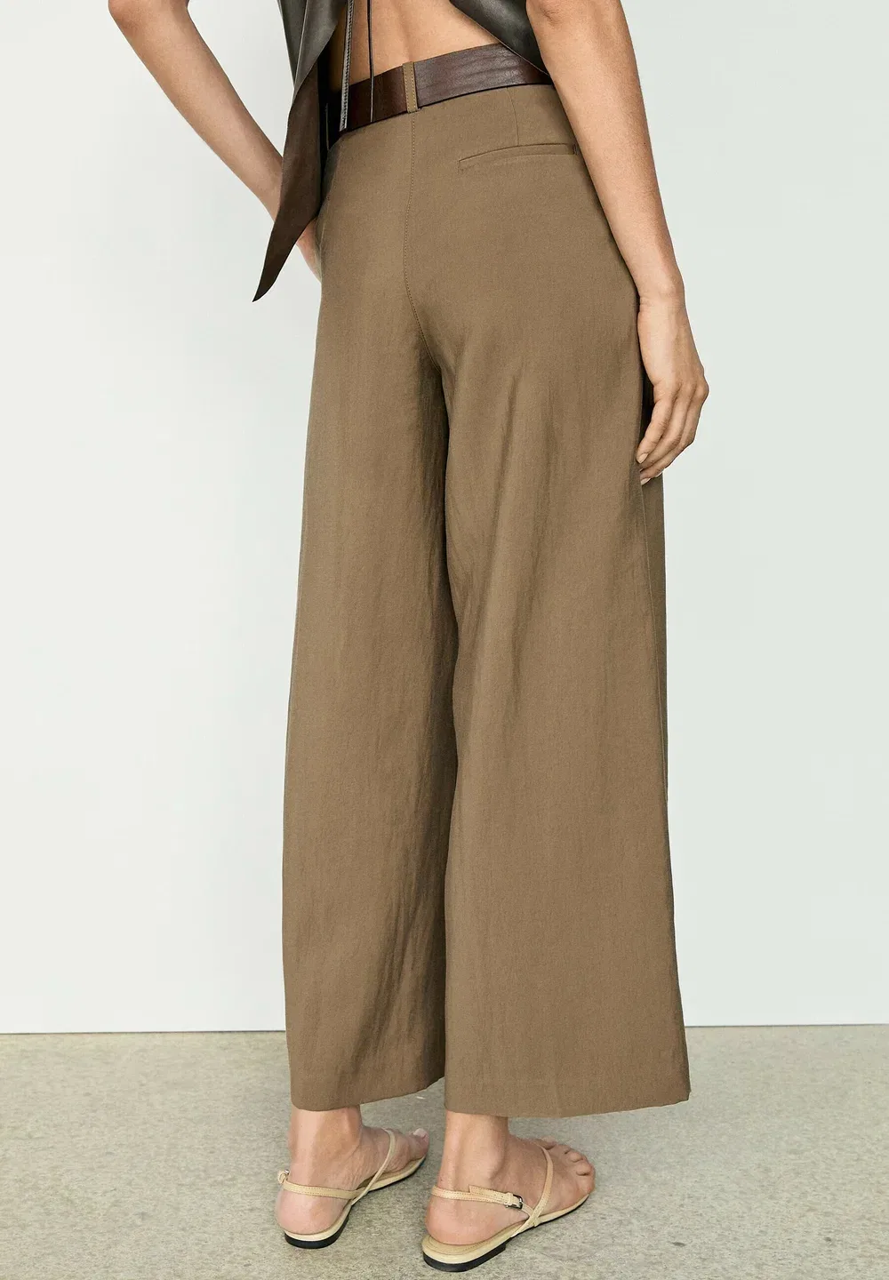 Свободные укороченные брюки с широкими штанинами Massimo Dutti, Khaki — фото 3