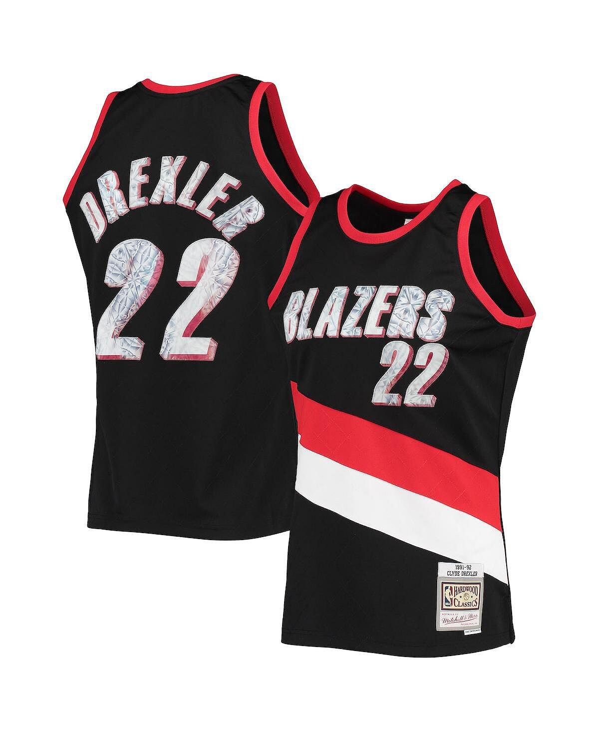 

Мужские черные блейзеры clyde drexler portland trail blazers 1991-92 hardwood classics 75th anniversary diamond swingman jersey Mitchell & Ness, черный
