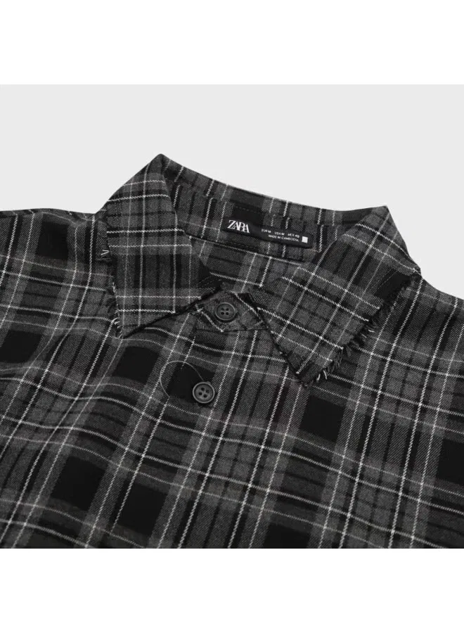 Рубашка с длинным рукавом в клетку с большими карманами Zara, черно-серый — фото 4
