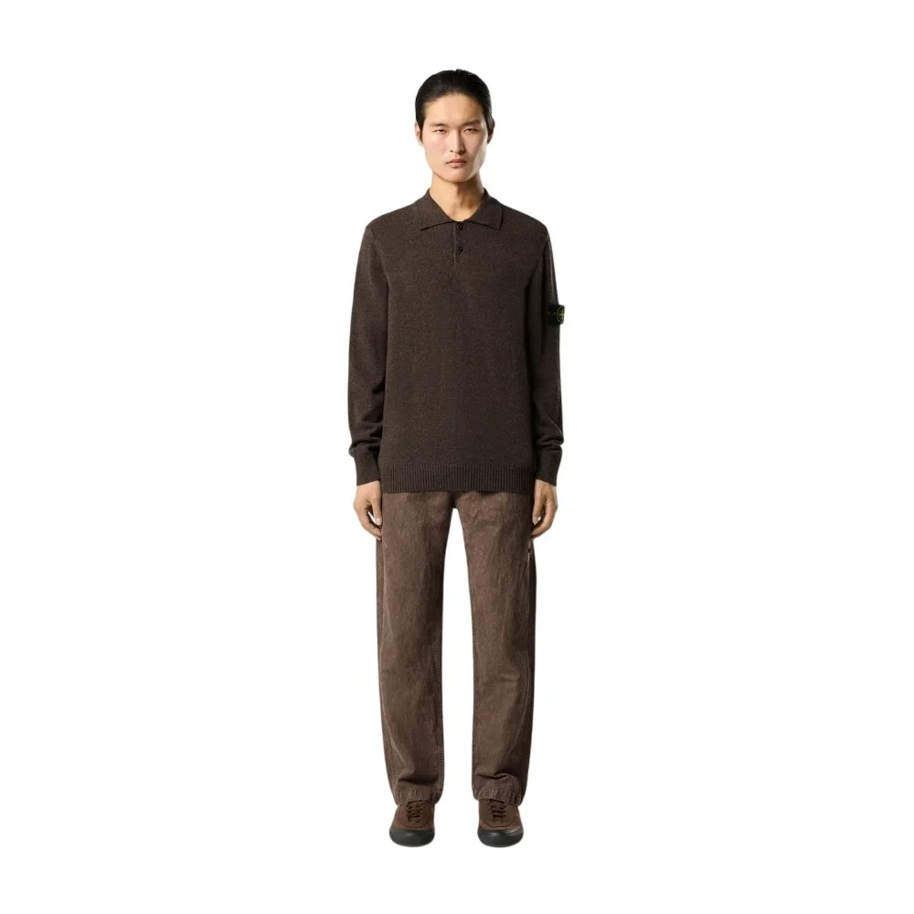 Мужской вязаный свитер с воротником поло Stone Island Loose Fit With Button Placket, свинцово-серый меланж