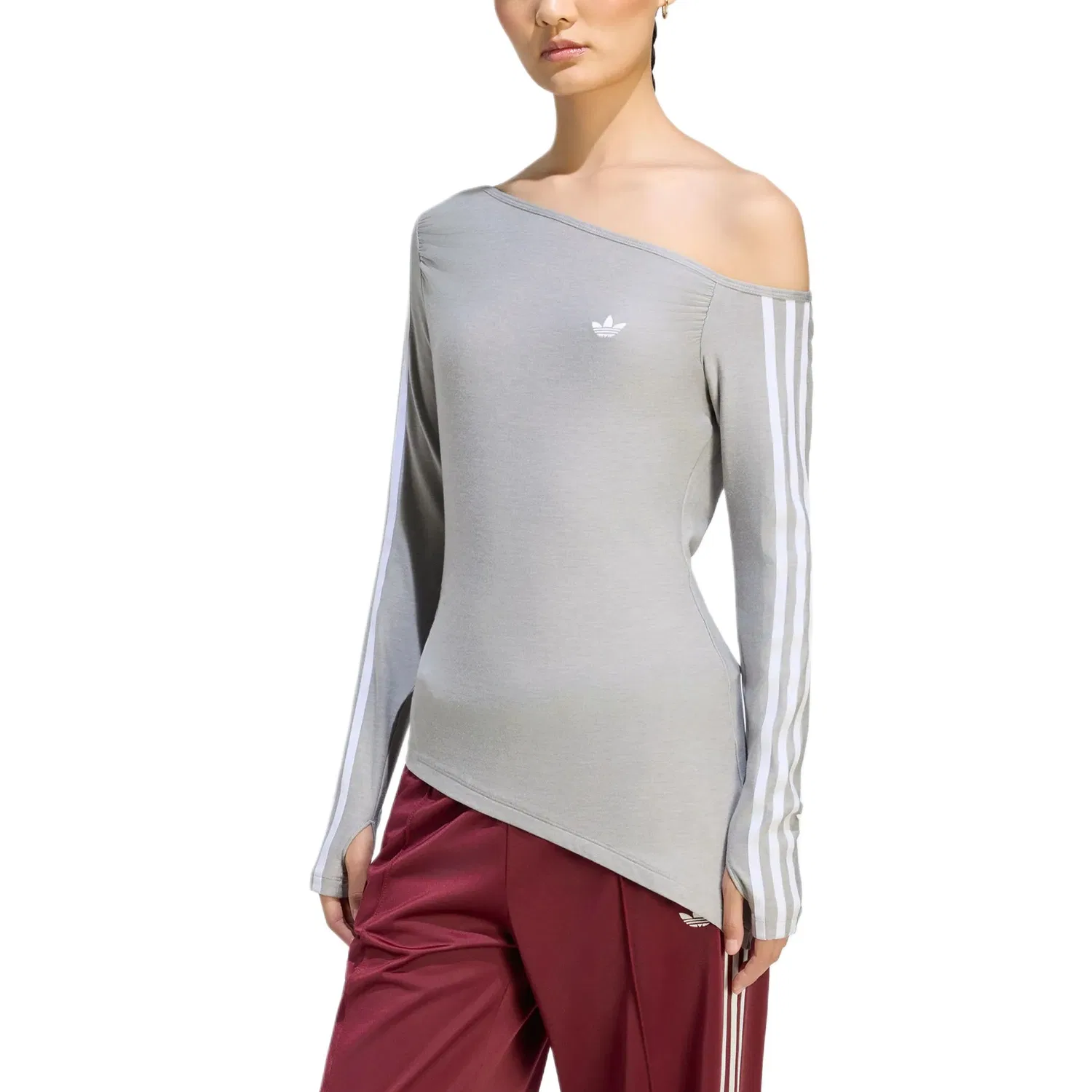 Женская футболка с асимметричным воротником Adidas Originals, Medium Heather Gray