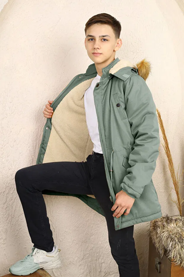 Детское пальто для девочек с капюшоном Joui Co, Mint Green