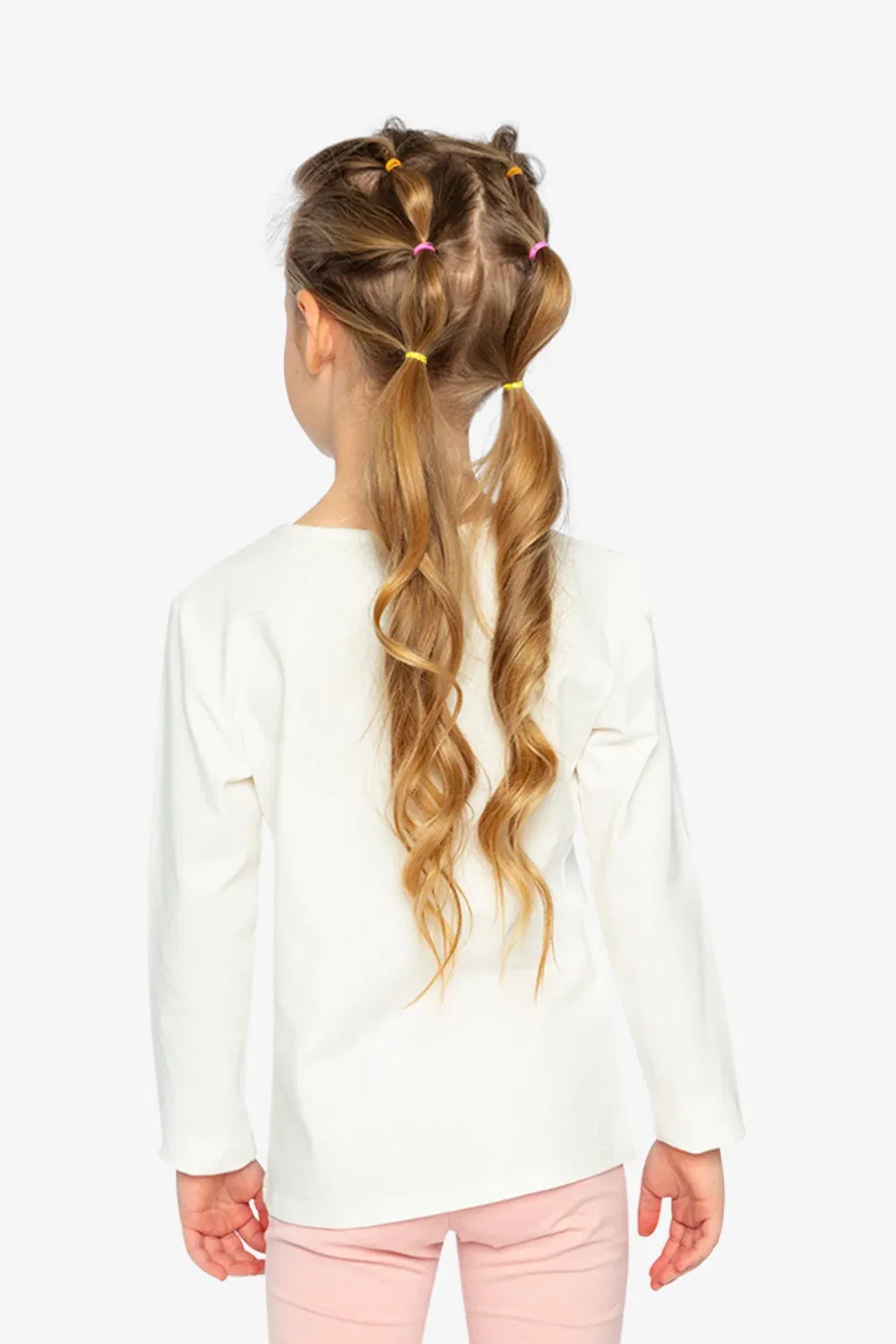 Детская футболка для девочек с длинным рукавом с принтом Strawberry Deux par Deux, Off-White — фото 4