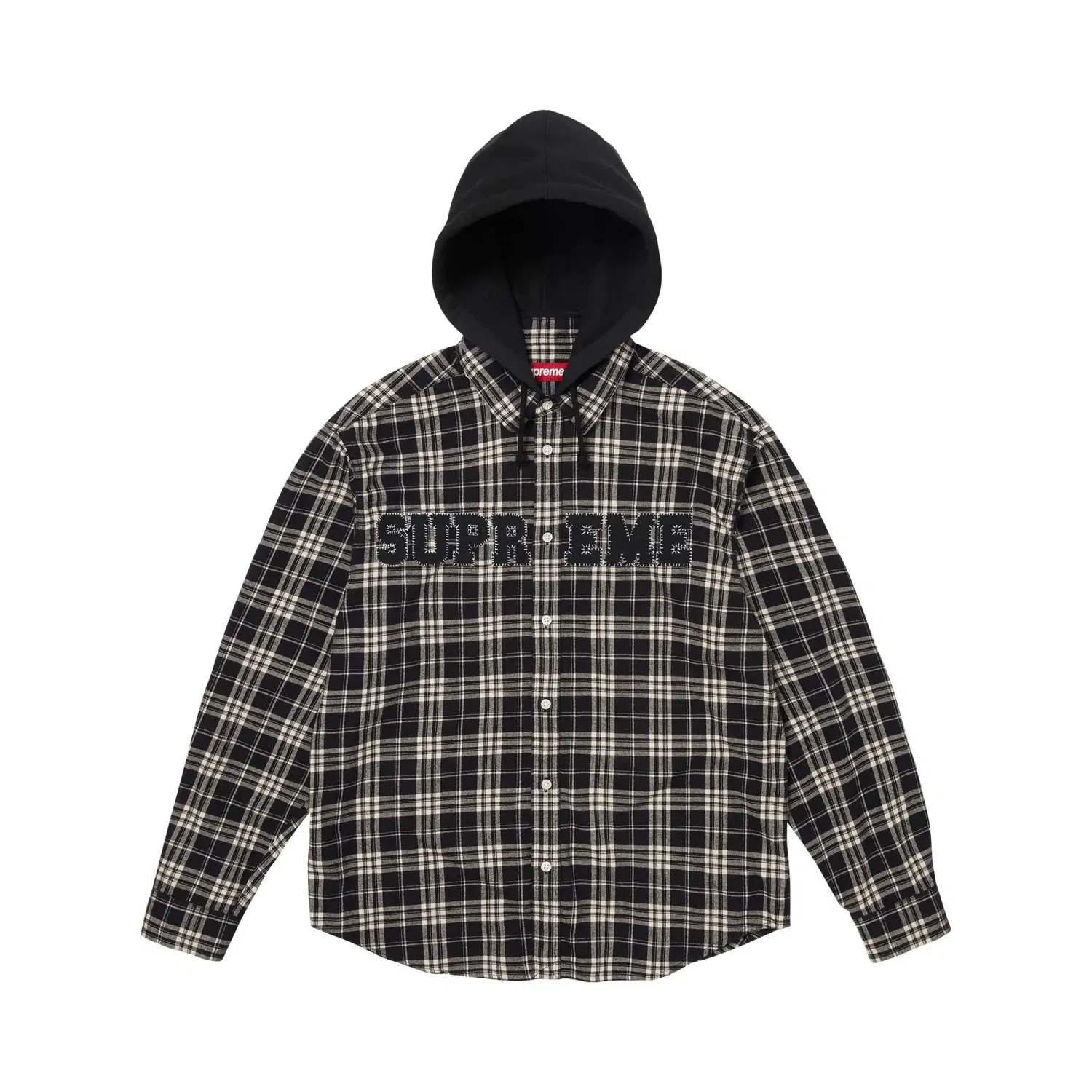 Рубашка фланелевая с капюшоном и аппликацией Supreme, Black