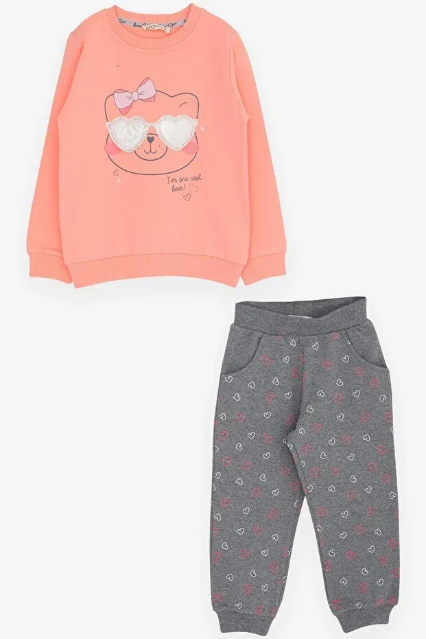 Детский спортивный комплект для девочек с принтом Girl'S tracksuit set, cute teddy bear printed, 1.5-5 years Breeze, Salmon