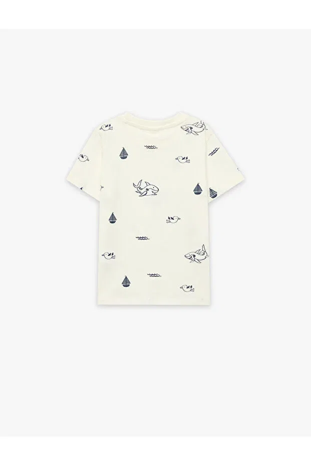 Детская футболка с коротким рукавом хлопковая Koton, Ecru Patterned — фото 4