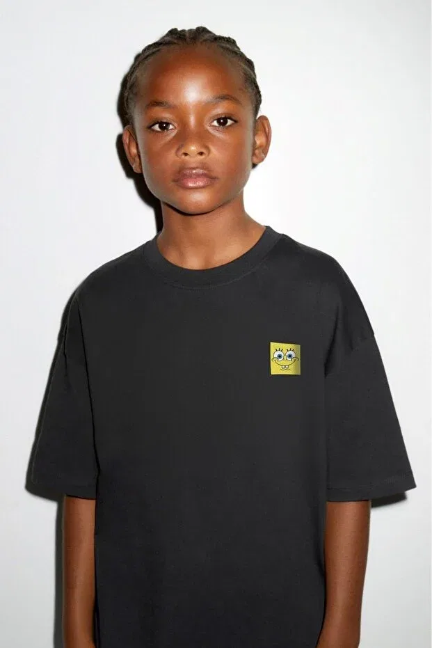 Детская футболка для девочек с принтом The Champ Spongebob Printed Black Kids T-Shirt The Champ Clothing, Black