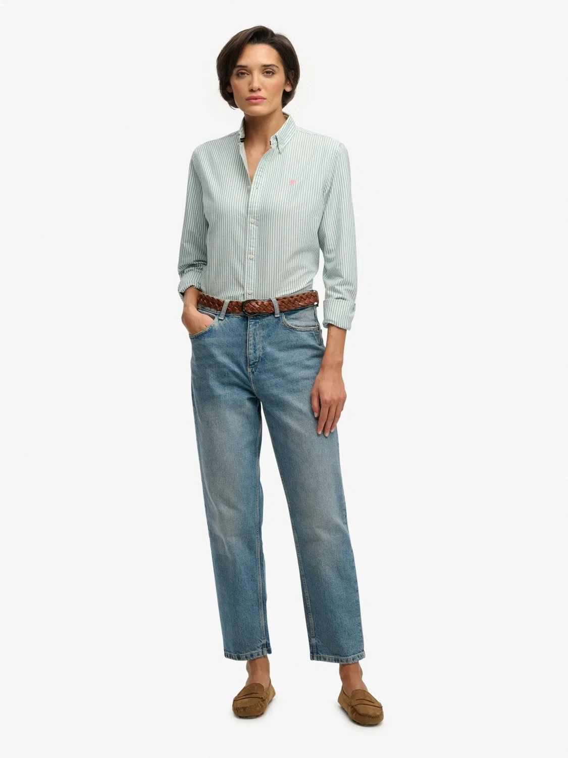 Рубашка Slim Oxford с вышитым логотипом Superdry, белый — фото 2
