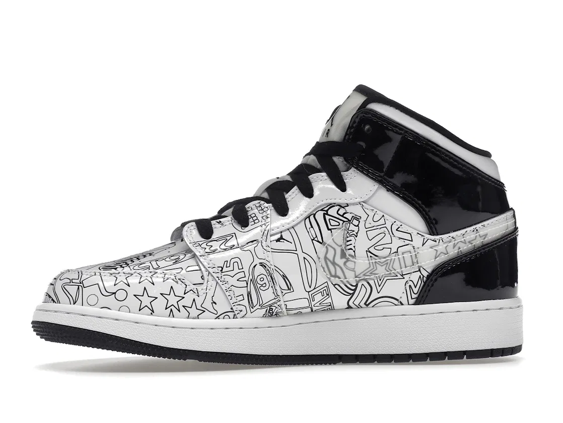 Детские кроссовки с принтом Jordan 1 Mid SE DIY Jordan, White/White-Black-Volt — фото 3
