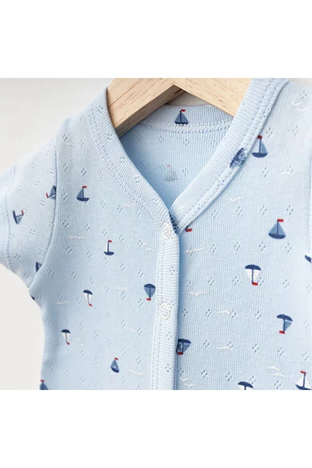 Детское боди для новорожденных с принтом Sailing D Patterned Open Front Gümüş Baby Kids, Ecru-Blue — фото 4