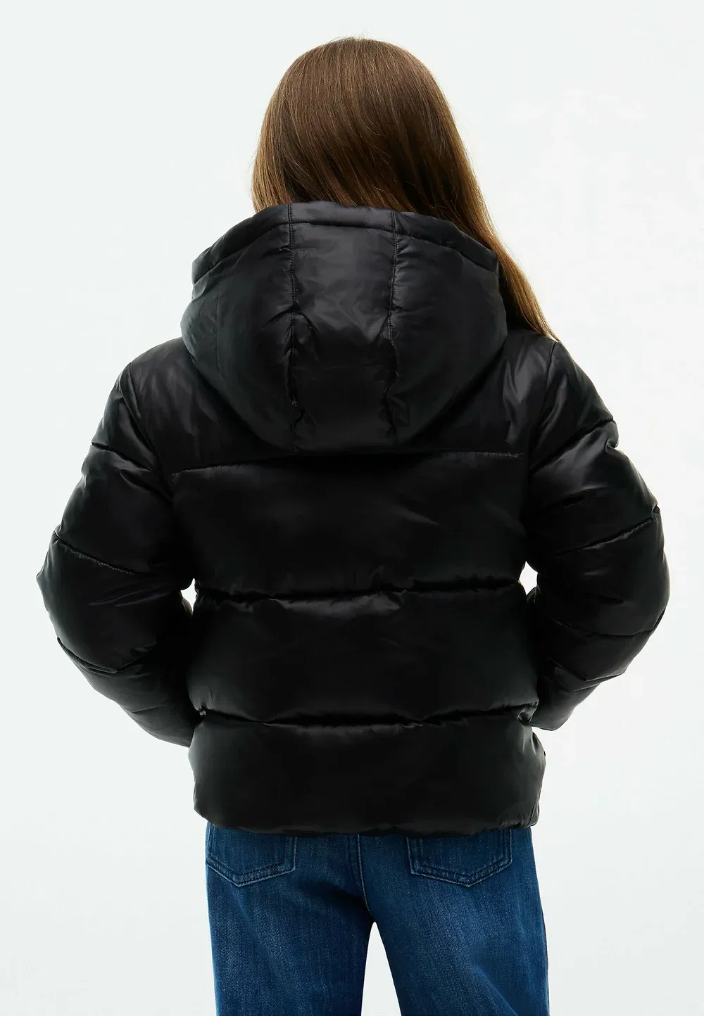 Блестящая пуховая куртка с капюшоном, унисекс - зимняя куртка Tommy Hilfiger, Black — фото 3
