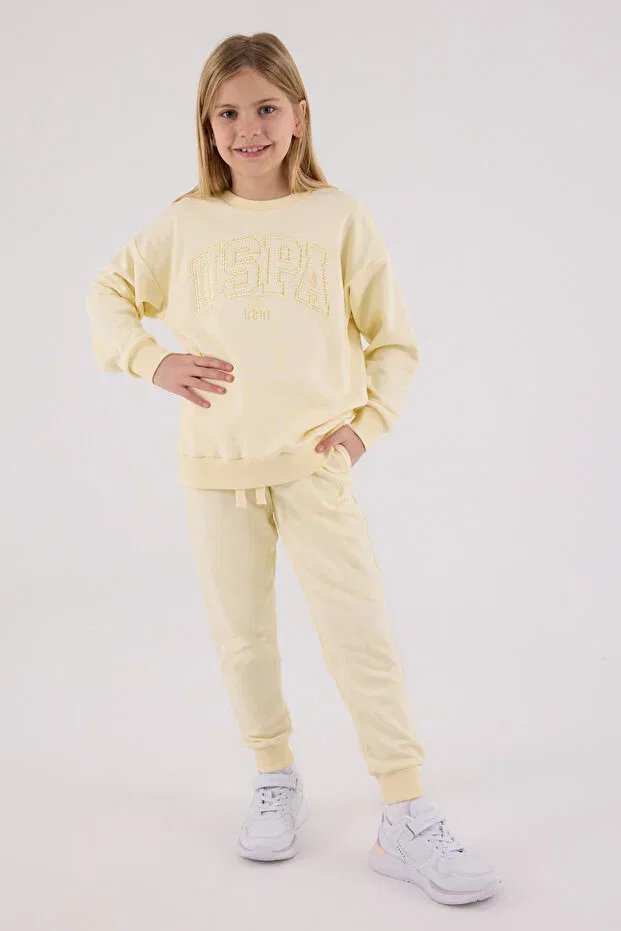 Детский комплект для девочек из футера с вышивкой U.S. Polo Assn., Lemon