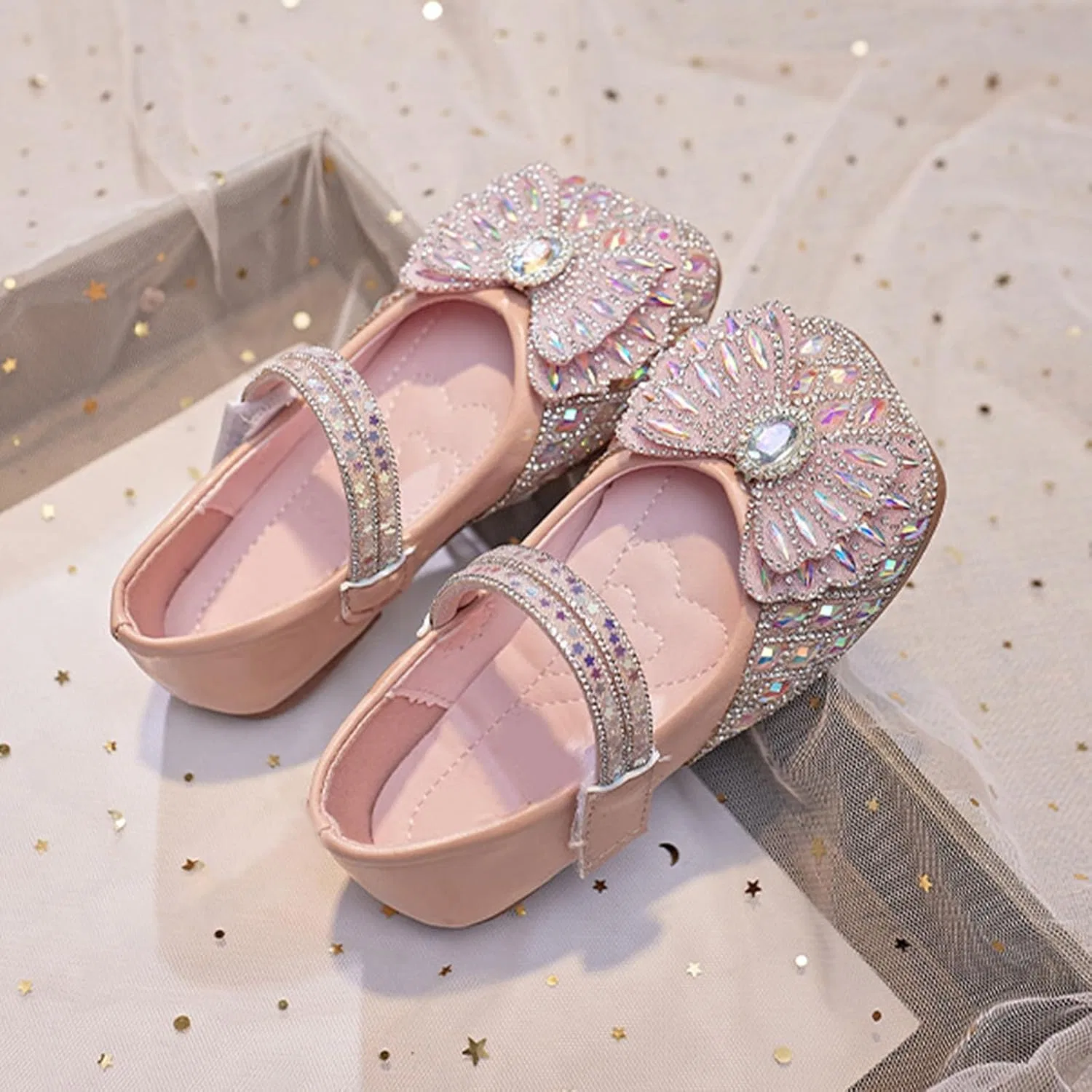 Детские туфли Мэри Джейн с бантом для девочек Flower Girl Glitter Dress Shoes Princess Mary Jane Flats, Red — фото 4