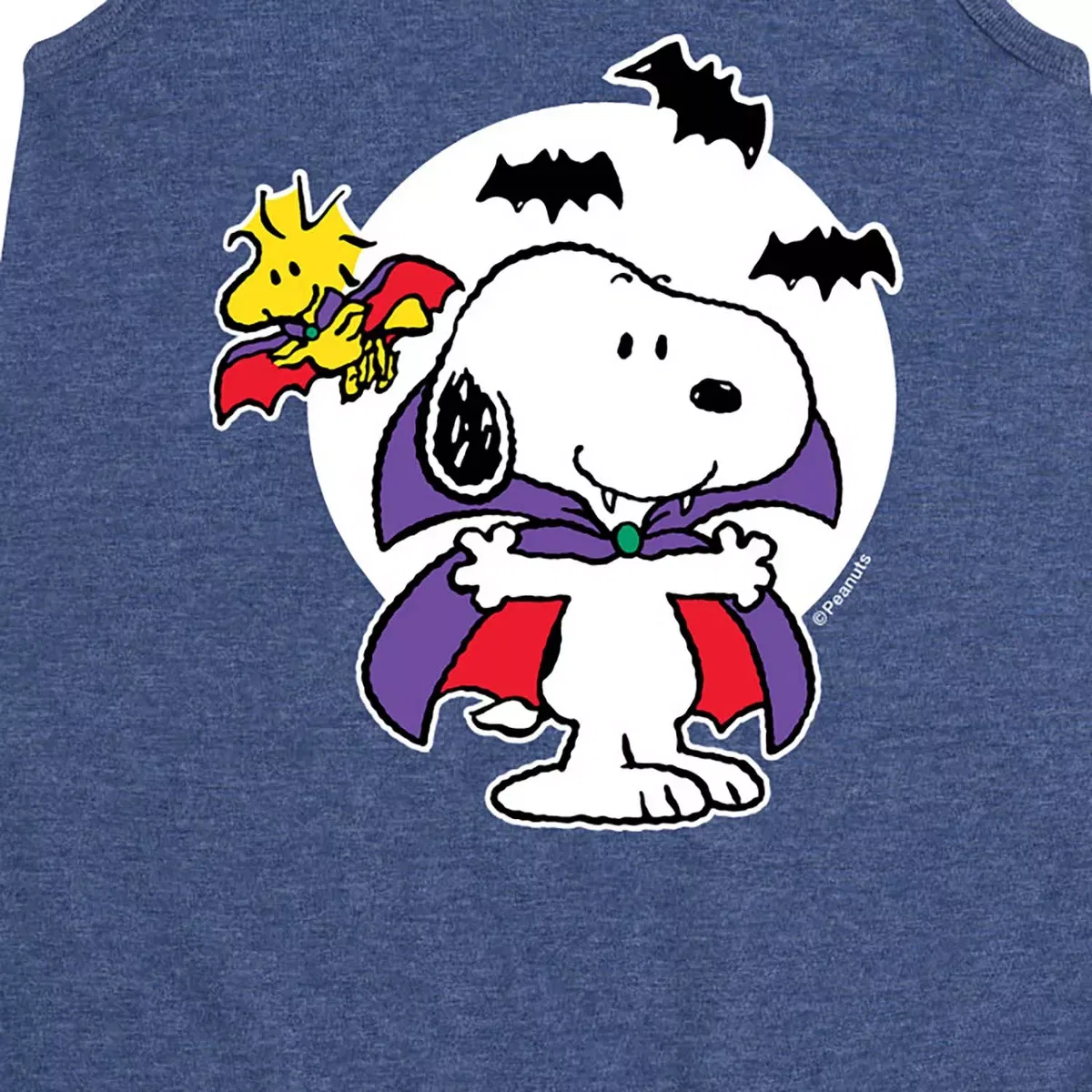 Детское платье-трапеция без рукавов с принтом Vampire Snoopy and Woodstock Peanuts, Heather Navy — фото 2