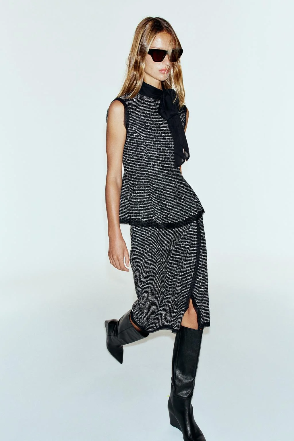 Юбка Zara Midi Combinada Estructura, черный/белый — фото 3