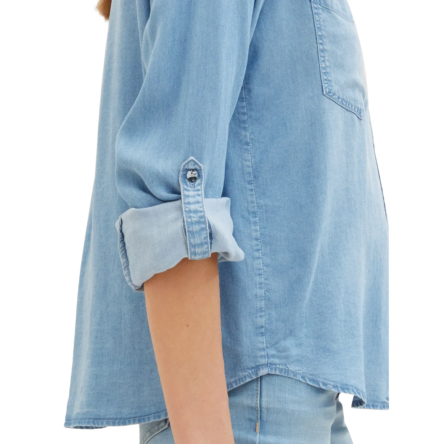 Женская джинсовая блузка с Lyocell и отложным воротником Tom Tailor, Clean Mid Stone Blue Denim — фото 4