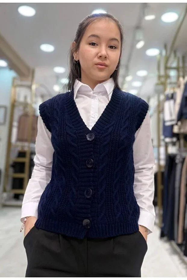 Детский кардиган без рукавов с узором Minimoda Kids, Navy Blue