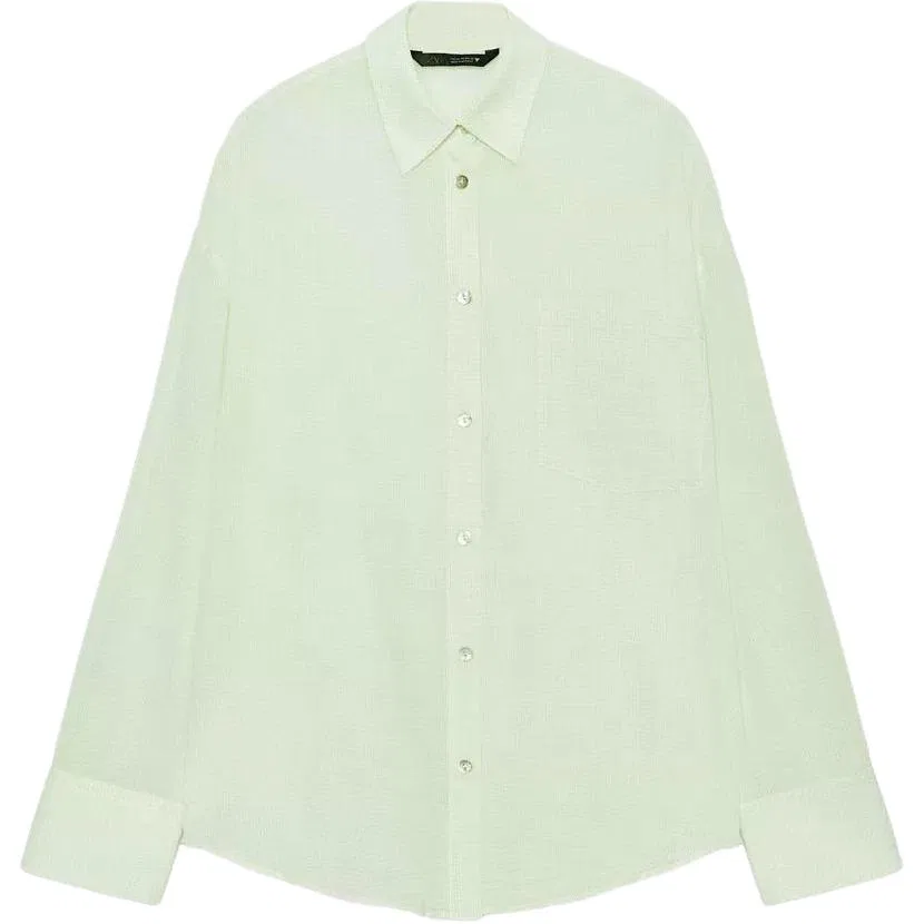 Женская рубашка с лацканами White/Green ZARA, Белый/Зеленый