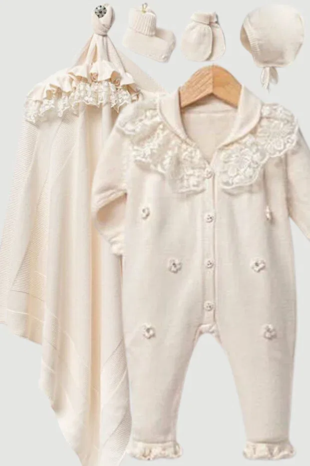 Детский комплект для новорожденных девочек с кружевом Daisy Lace Naka Concept, Nude Color — фото 2