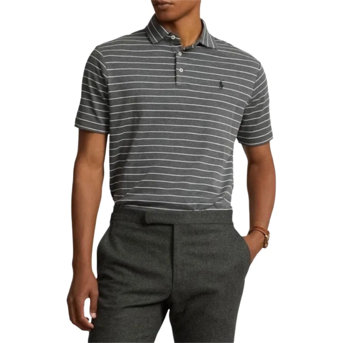 Поло Polo Ralph Lauren Custom Slim Fit темно-серое мужское — фото 4
