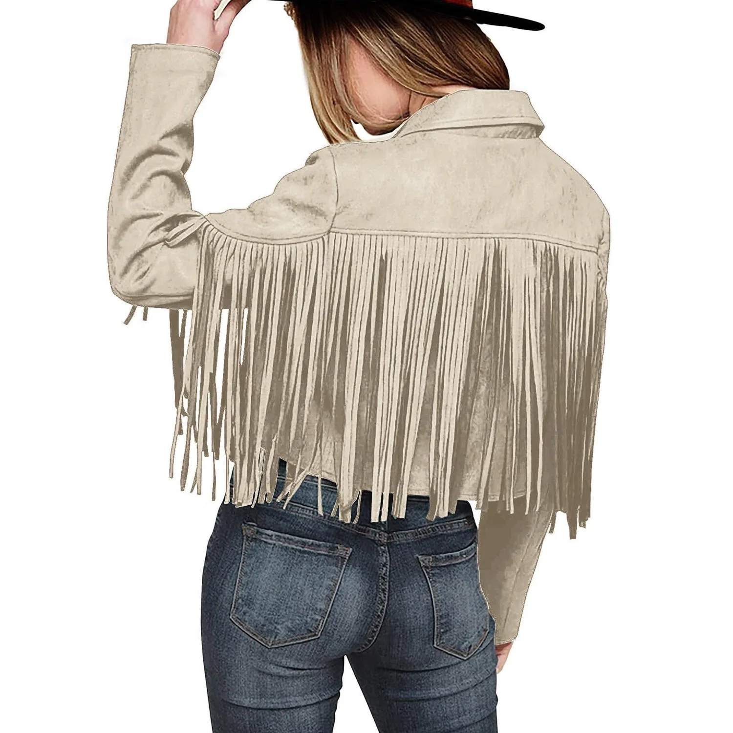 Женская куртка из искусственной кожи с принтом, модель Motorcycle Jacket, Beige — фото 2
