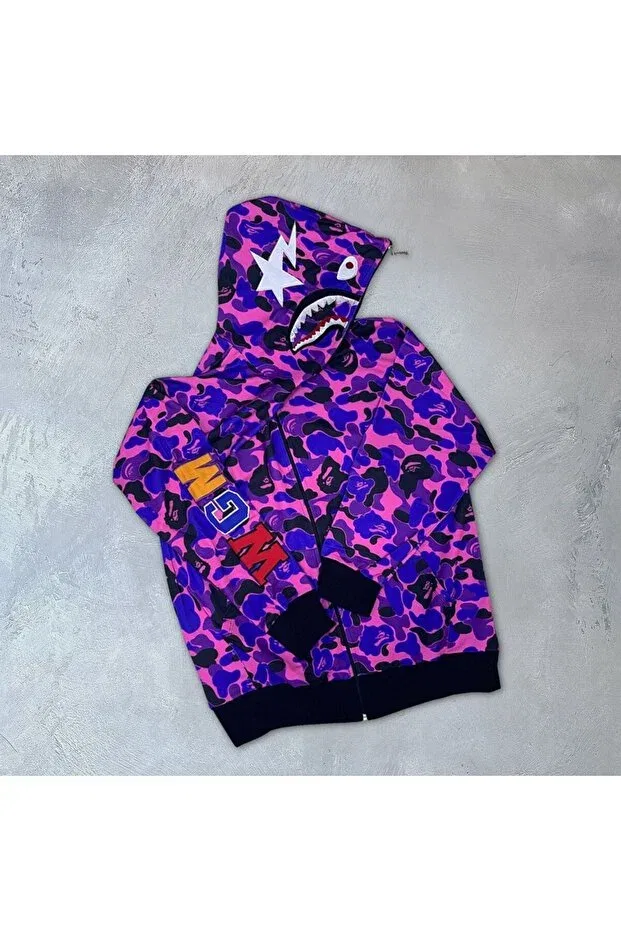 Детский кардиган с капюшоном Bape pubg x shark hoodie unisex cardigan full zipper embroidered transitional Axxan, Purple — фото 2