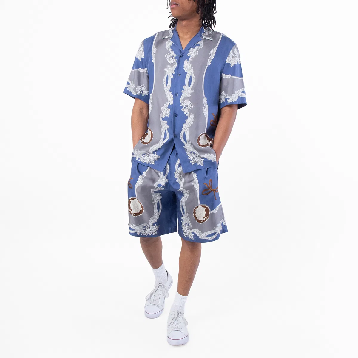 Рубашка с принтом Medusa Cameo из шелка Versace, Stone Blue/Met Dark Grey — фото 4